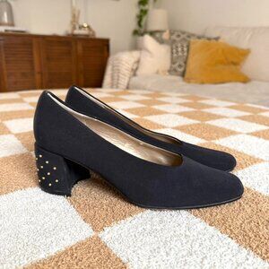 SRO BLACK STUDDED BLOCK HEEL PIMPS WOMENS 8